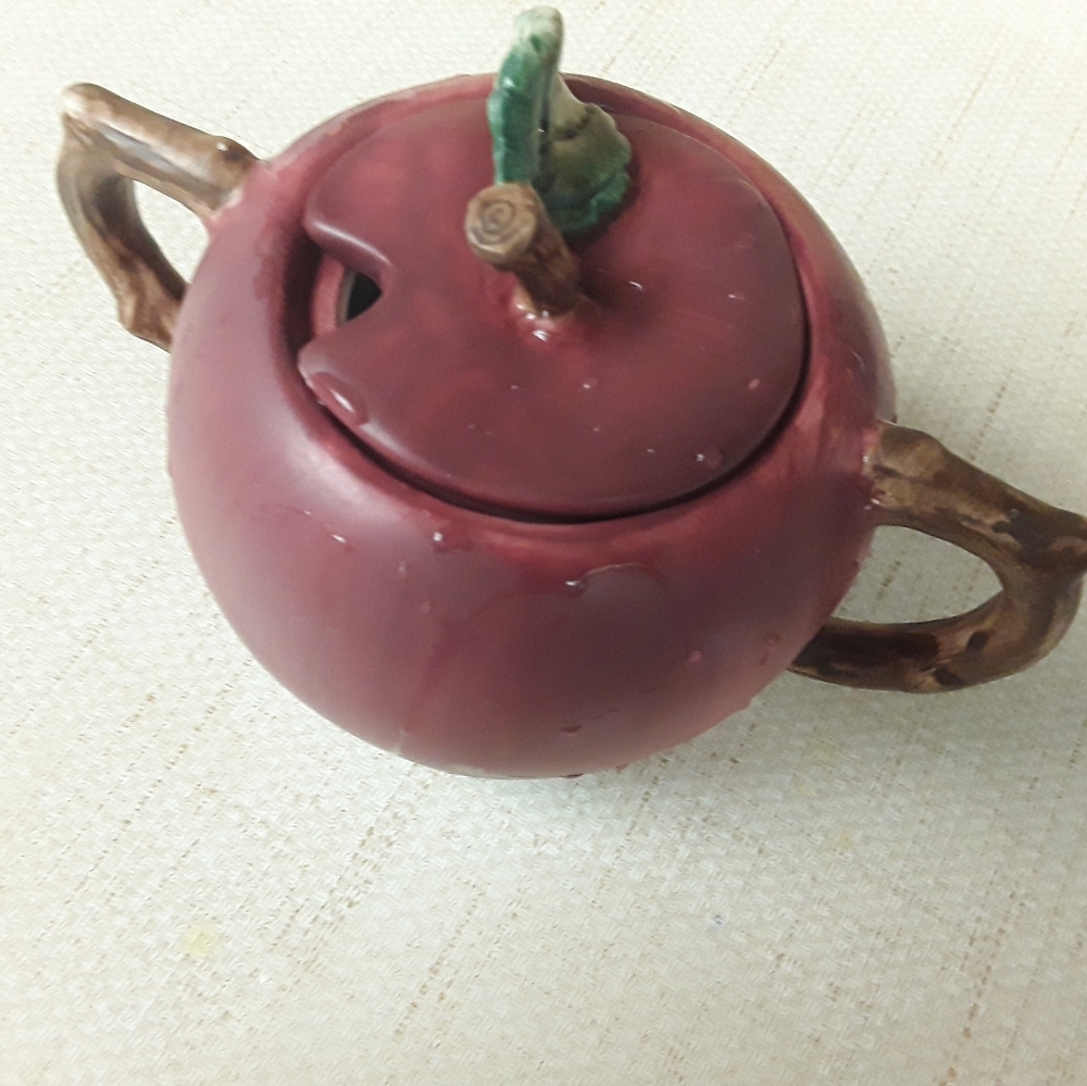 Red Apple Sugar Bowl Dish Sakura Japan Vintage